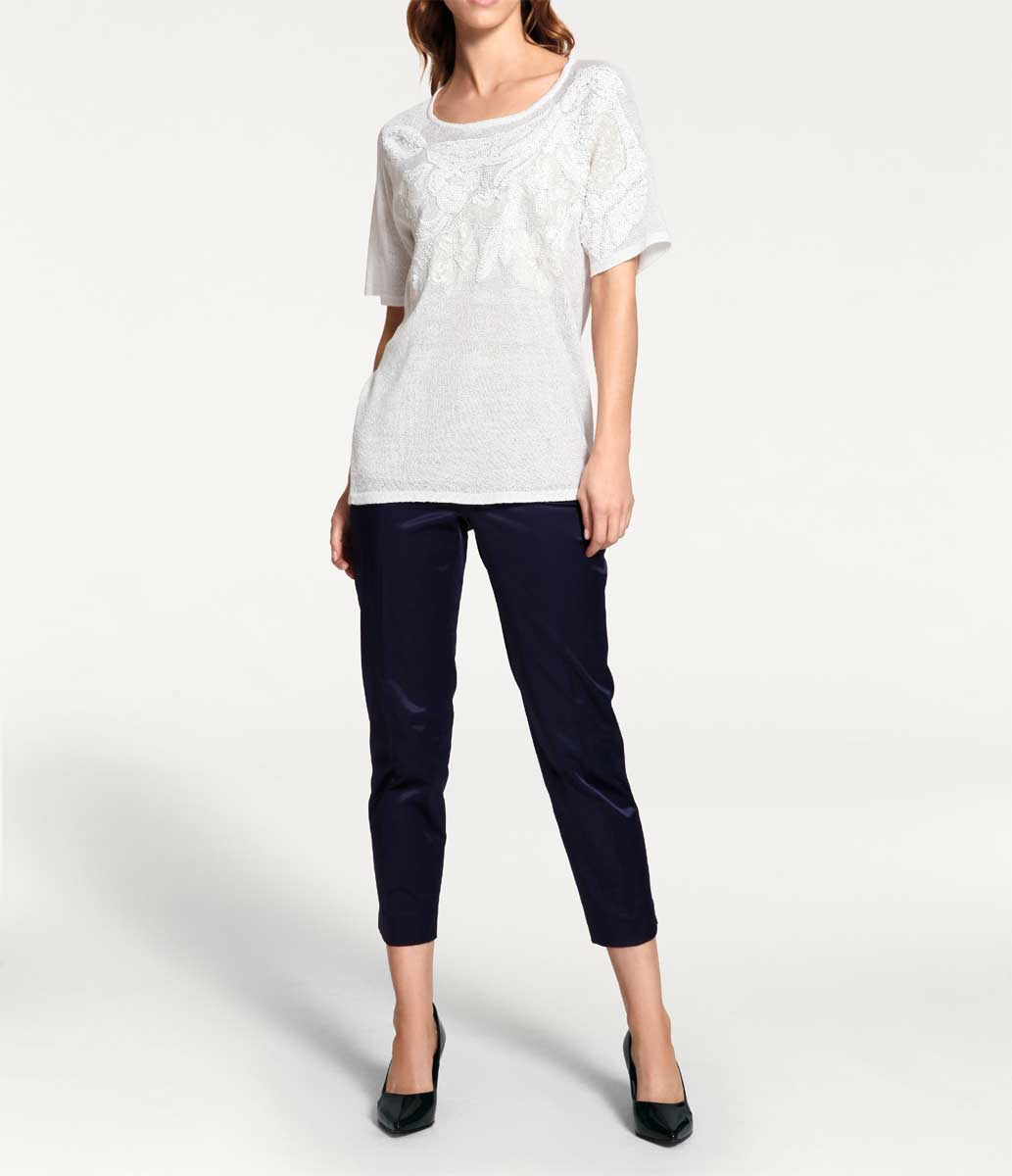 Ashley Brooke Damen Designer-Pullover mit Pailletten, weiß