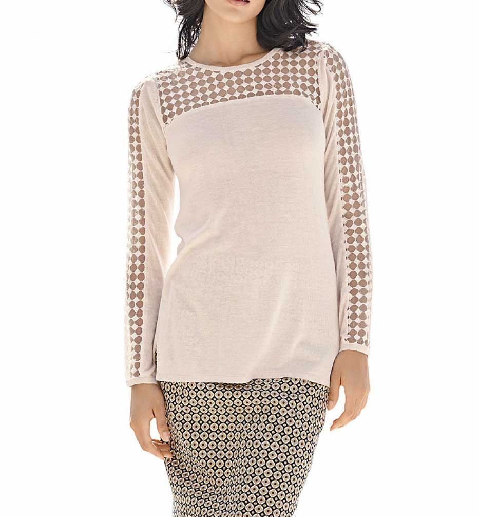 Patrizia Dini Damen Designer-Pullover mit Spitze, sand