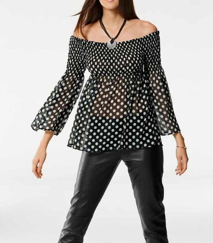 Patrizia Dini Damen Designer-Carmenbluse, schwarz-ecru