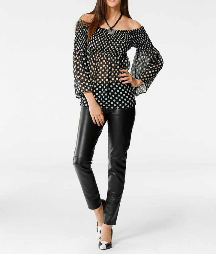 Patrizia Dini Damen Designer-Carmenbluse, schwarz-ecru