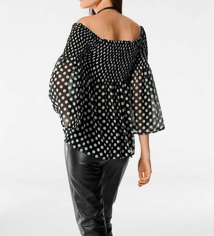 Patrizia Dini Damen Designer-Carmenbluse, schwarz-ecru
