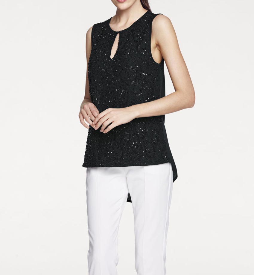 Ashley Brooke Damen Designer-Paillettenshirt, schwarz