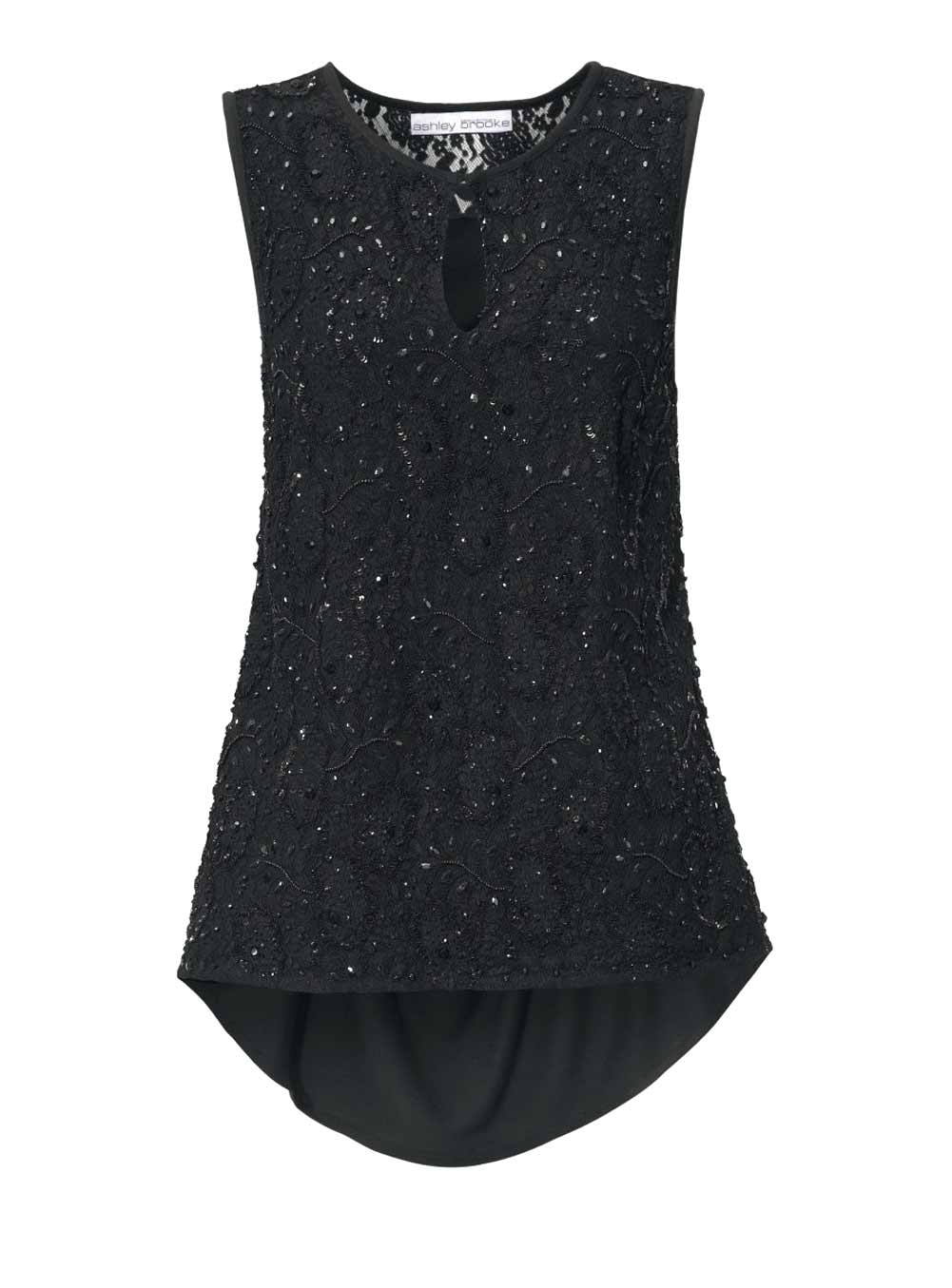Ashley Brooke Damen Designer-Paillettenshirt, schwarz