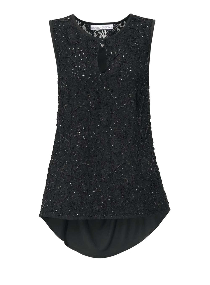 Ashley Brooke Damen Designer-Paillettenshirt, schwarz