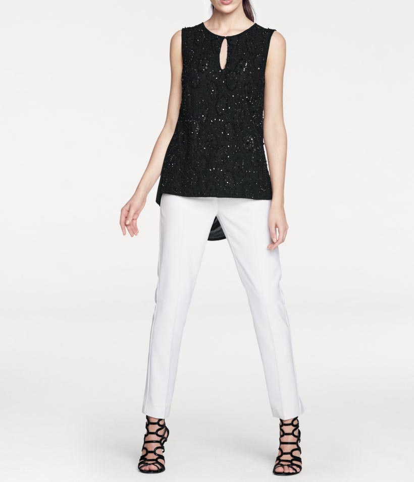 Ashley Brooke Damen Designer-Paillettenshirt, schwarz