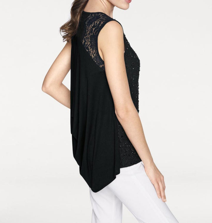 Ashley Brooke Damen Designer-Paillettenshirt, schwarz