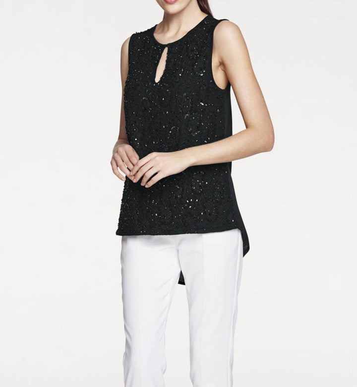 Ashley Brooke Damen Designer-Paillettenshirt, schwarz
