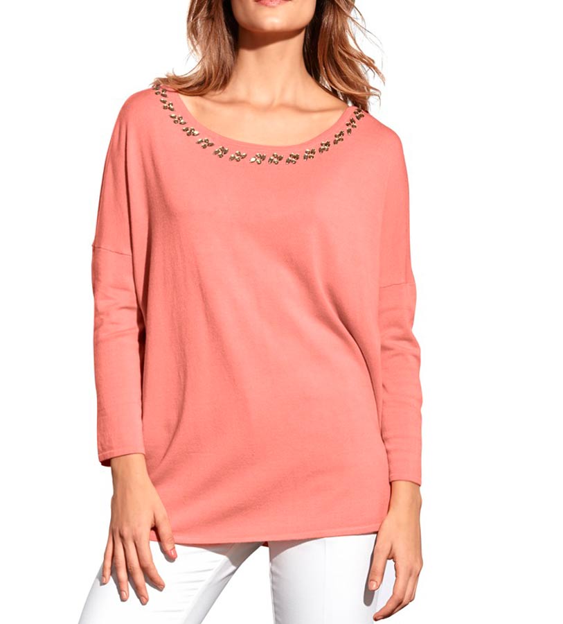 HEINE Damen Pullover m. Strass, apricot