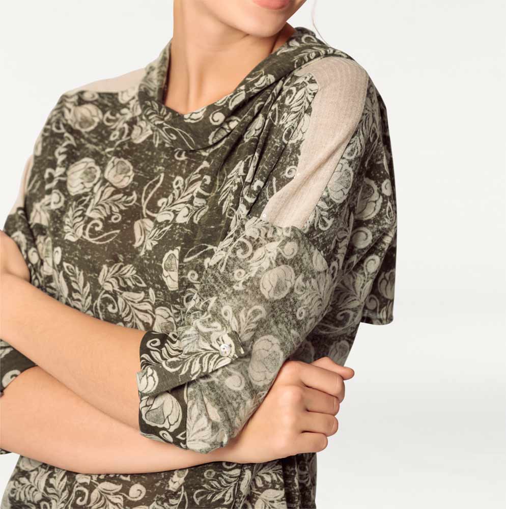 Rick Cardona Damen Designer-Druckshirt mit Schal, khaki