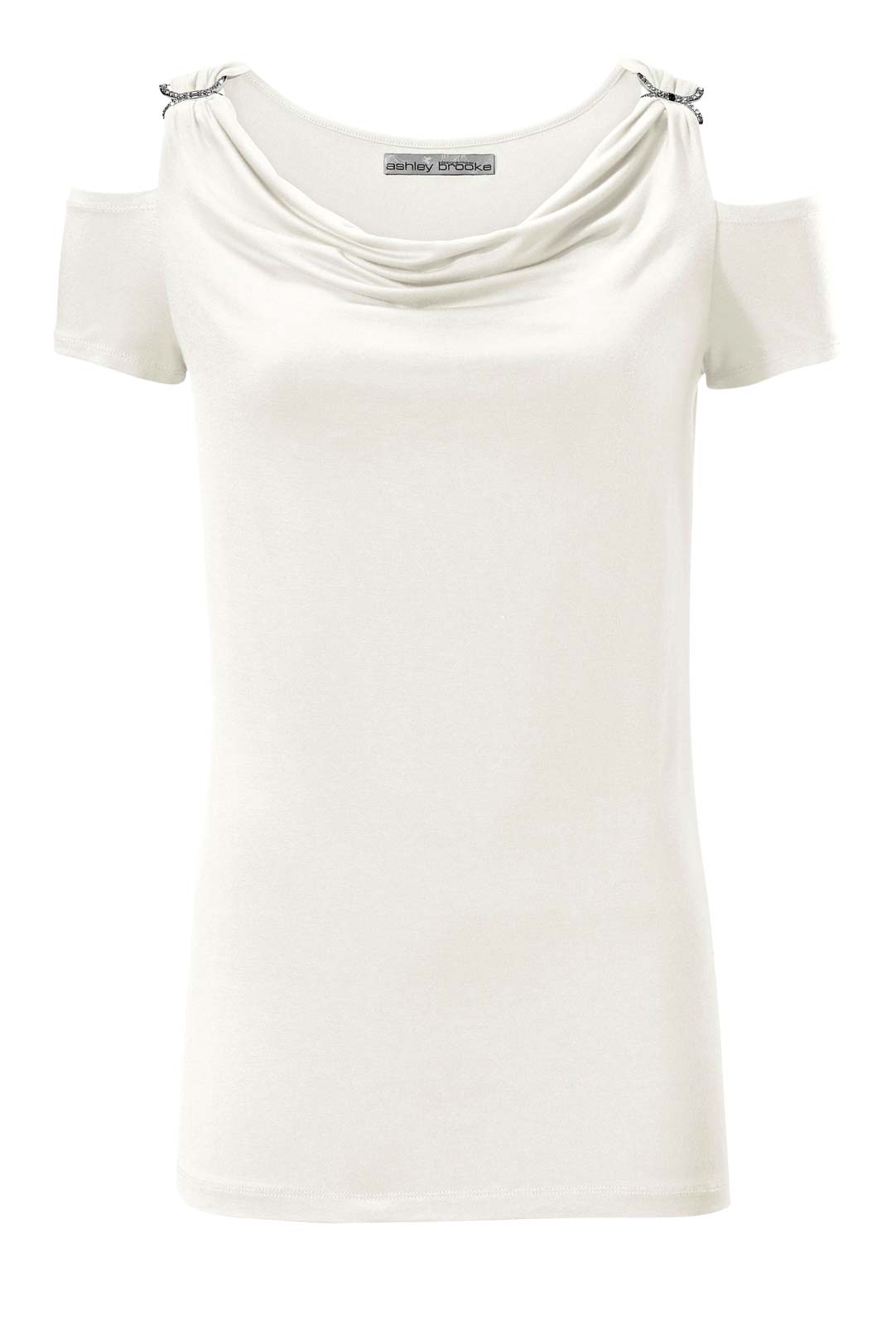 Ashley Brooke Damen Designer-Wasserfallshirt mit Strass, offwhite