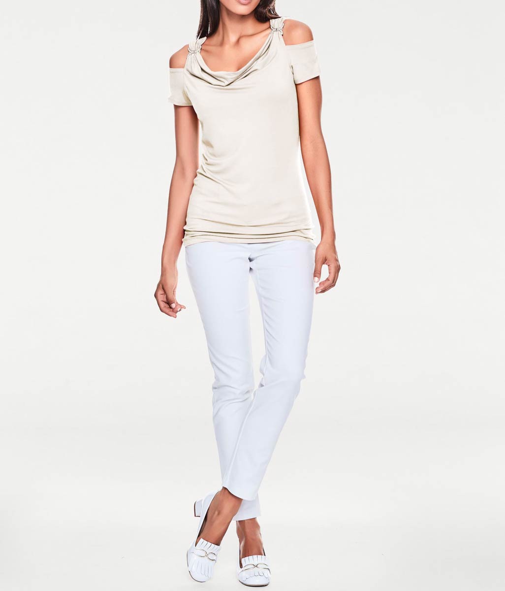 Ashley Brooke Damen Designer-Wasserfallshirt mit Strass, offwhite