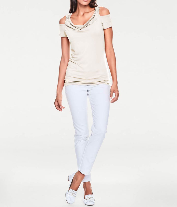Ashley Brooke Damen Designer-Wasserfallshirt mit Strass, offwhite