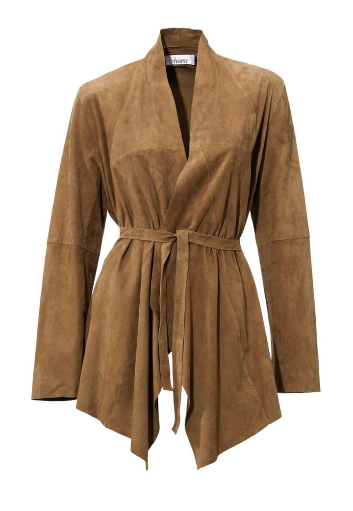 LINEA TESINI Damen Designer-Lederjacke, cognac