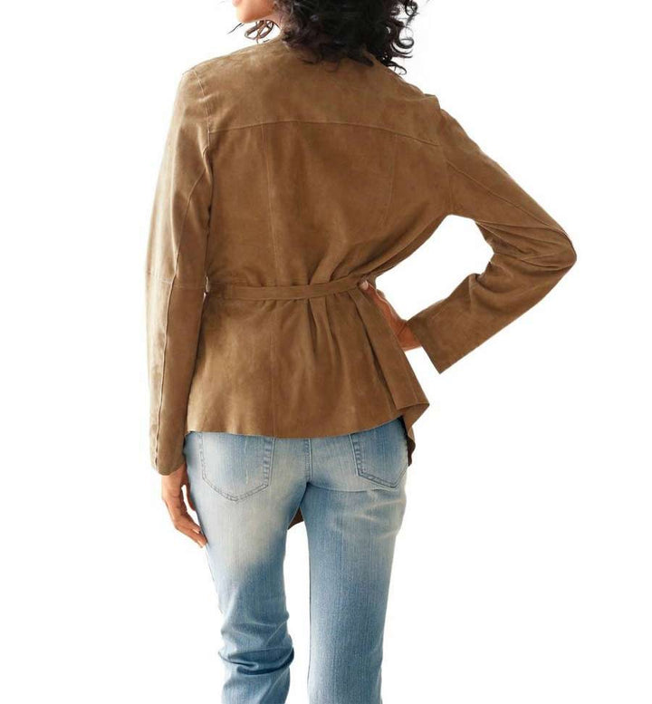 LINEA TESINI Damen Designer-Lederjacke, cognac