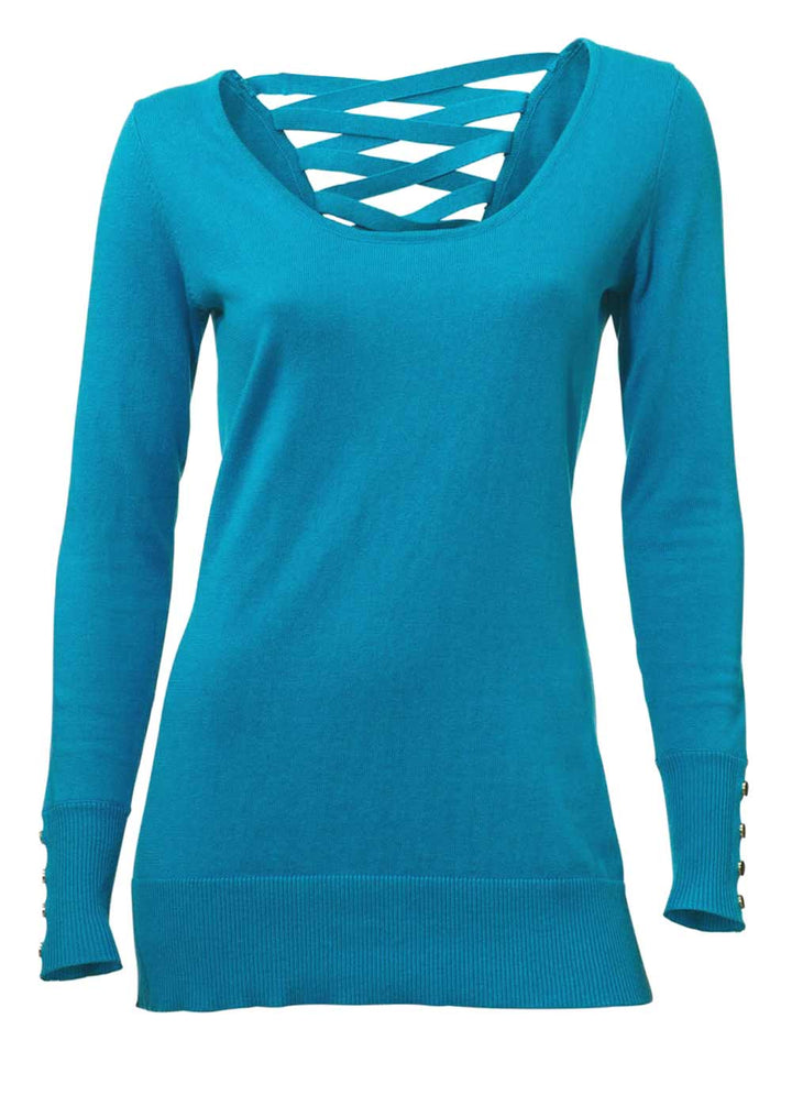 Ashley Brooke Damen Designer-Rückendekolletépullover, türkis