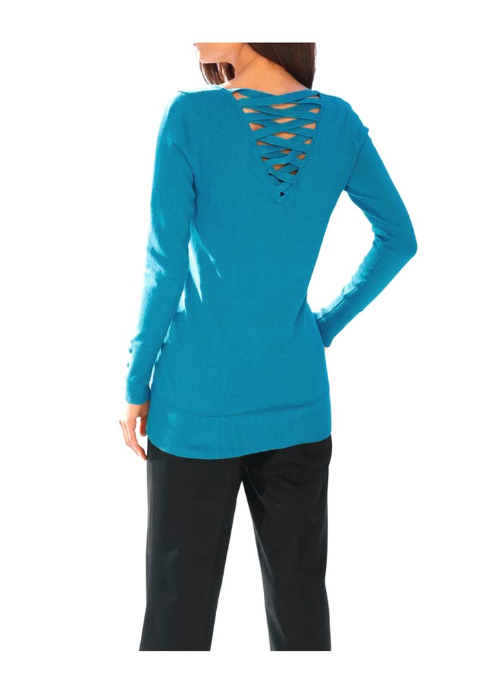 Ashley Brooke Damen Designer-Rückendekolletépullover, türkis