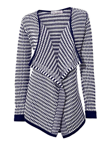 ASHLEY BROOKE Damen Designer-Cardigan, marine-weiß
