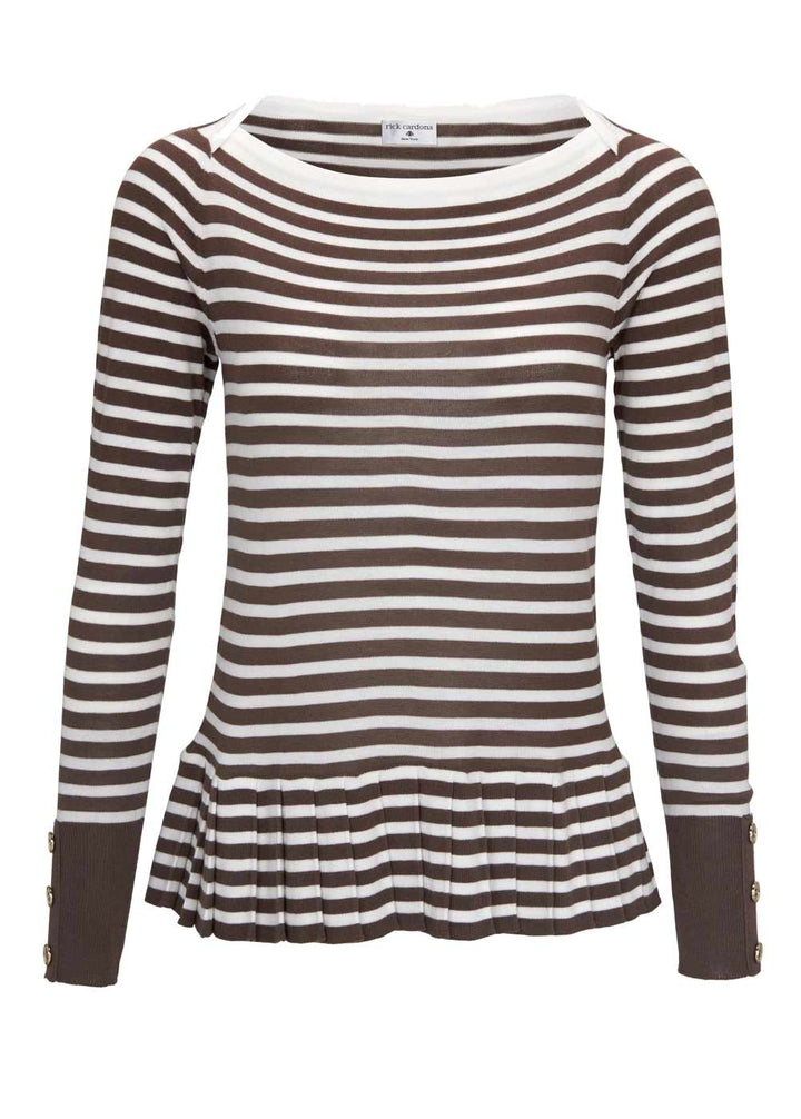 Rick Cardona Damen Designer-Streifen-Pullover, braun-ecru
