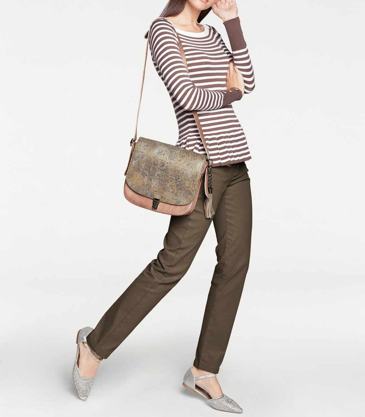 Rick Cardona Damen Designer-Streifen-Pullover, braun-ecru