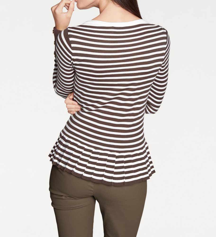 Rick Cardona Damen Designer-Streifen-Pullover, braun-ecru