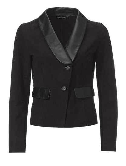 PATRIZIA DINI Damen Designer-Ziegenvelourslederjacke, schwarz