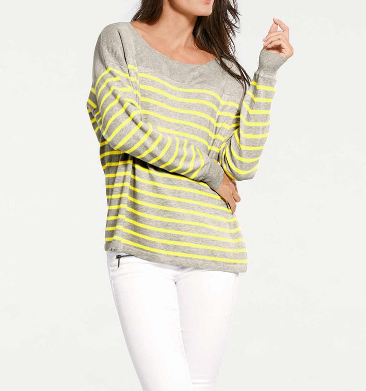PATRIZIA DINI Damen Designer-Kaschmirpullover, grau-gelb