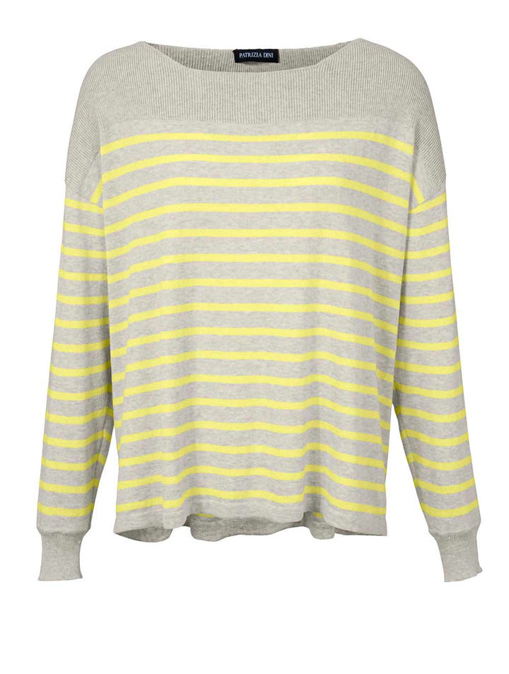 PATRIZIA DINI Damen Designer-Kaschmirpullover, grau-gelb