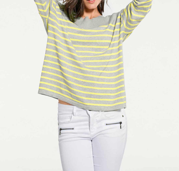 PATRIZIA DINI Damen Designer-Kaschmirpullover, grau-gelb