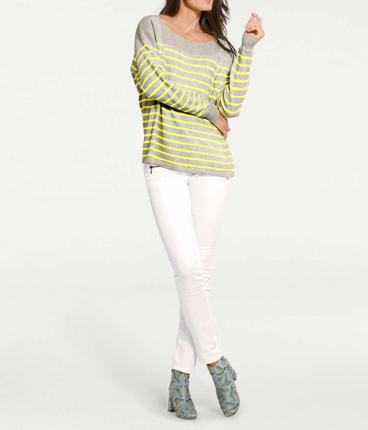 PATRIZIA DINI Damen Designer-Kaschmirpullover, grau-gelb