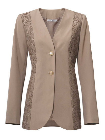 ASHLEY BROOKE Damen Designer-Spitzenblazer, taupe