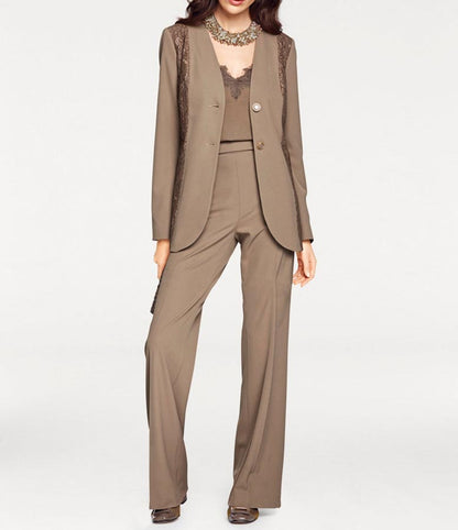 ASHLEY BROOKE Damen Designer-Spitzenblazer, taupe
