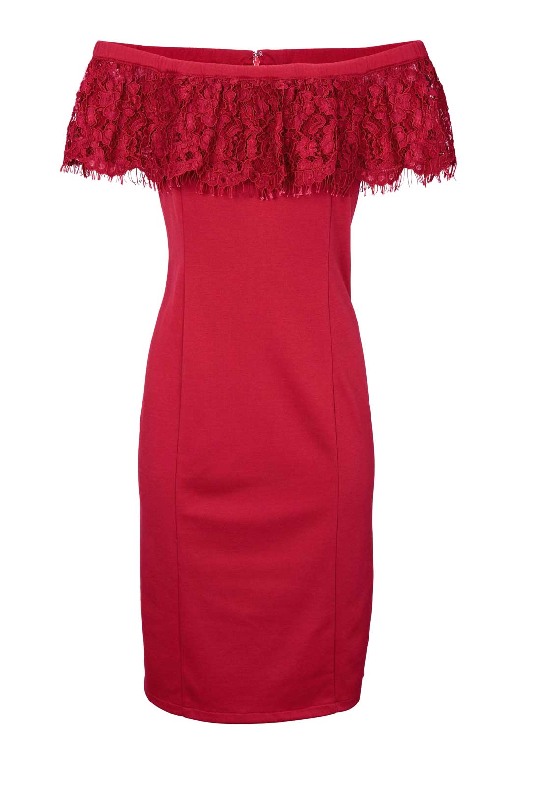Ashley Brooke Damen Designer-Carmenkleid mit Spitze, rot