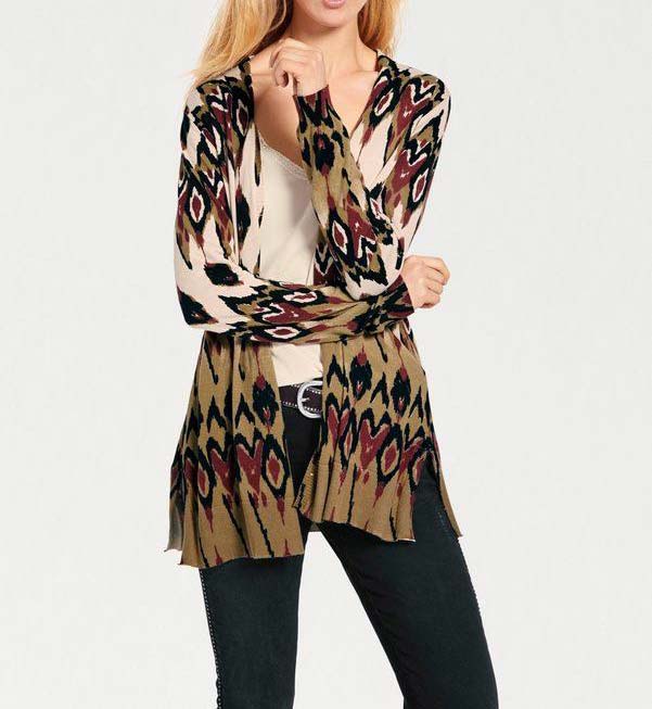 Heine- Best Connections Damen Druckstrickjacke, schwarz-tabak