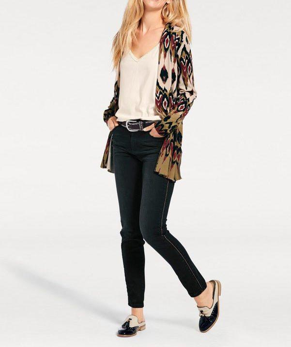 Heine- Best Connections Damen Druckstrickjacke, schwarz-tabak