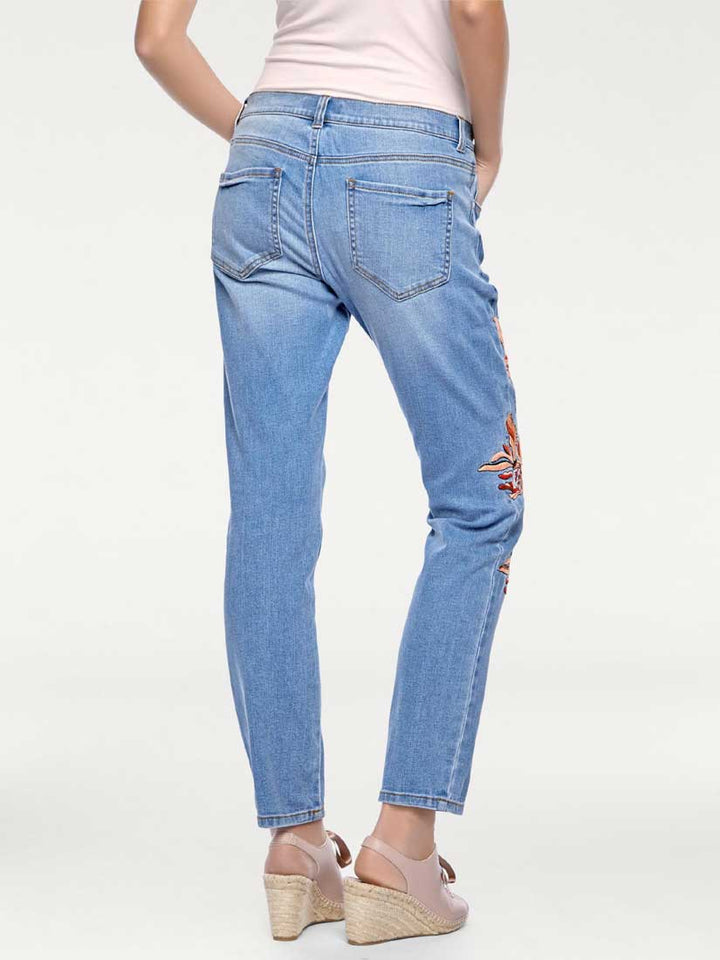 Linea Tesini Damen Designer-Boyfriendjeans mit Stickerei, blau