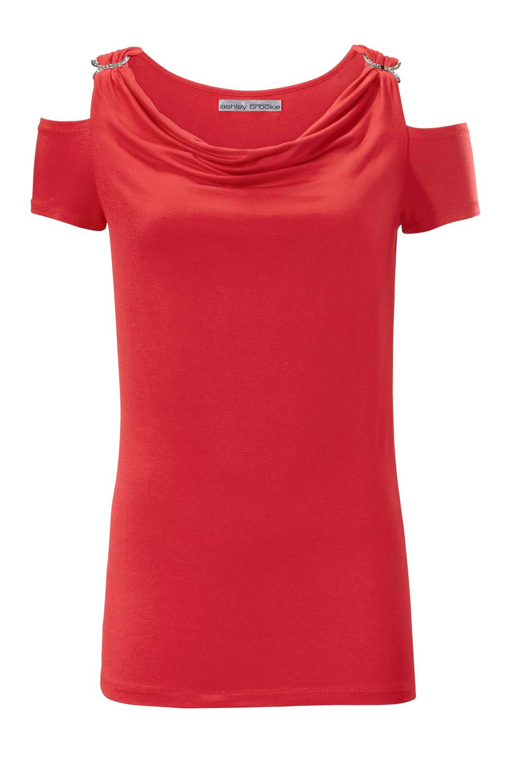 Ashley Brooke Damen Designer-Wasserfallshirt mit Strass, rot