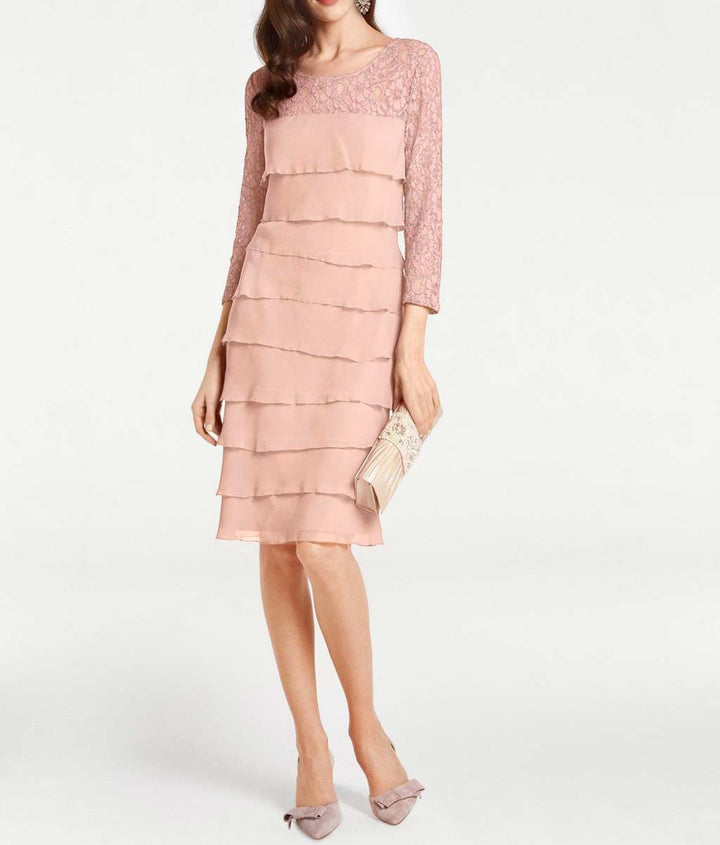 ASHLEY BROOKE Damen Designer-Spitzen-Chiffonkleid, rosé