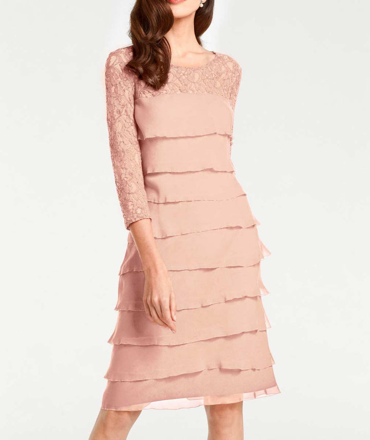 ASHLEY BROOKE Damen Designer-Spitzen-Chiffonkleid, rosé
