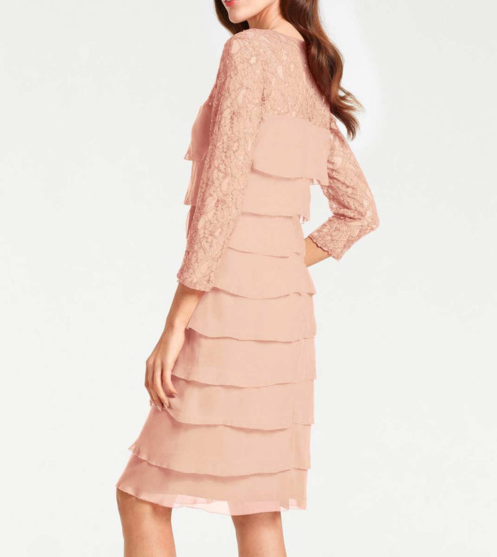 ASHLEY BROOKE Damen Designer-Spitzen-Chiffonkleid, rosé