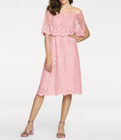 ASHLEY BROOKE Damen Designer-Spitzenkleid, rosé