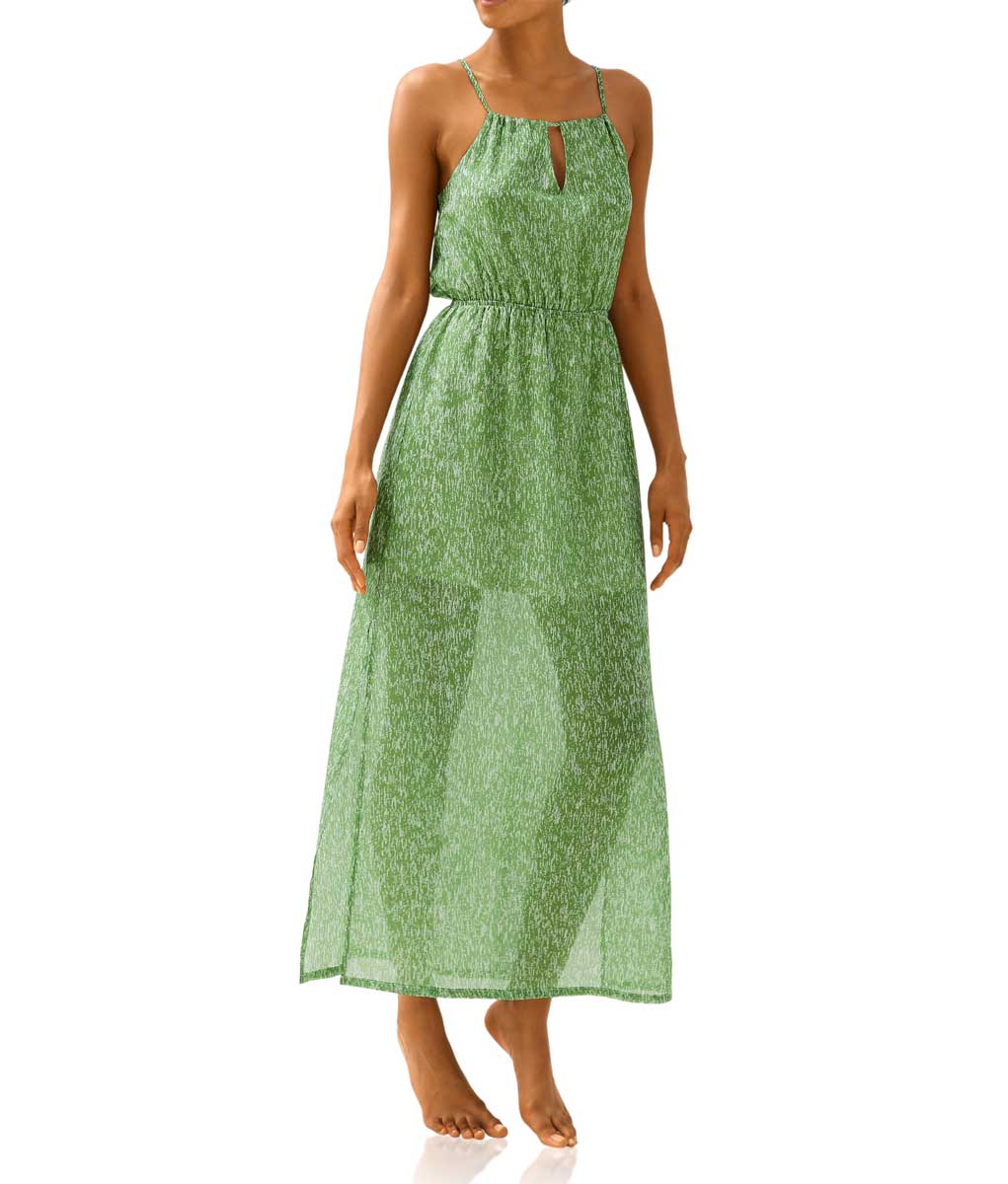 HEINE Damen Maxi-Druckkleid, grün-offwhite