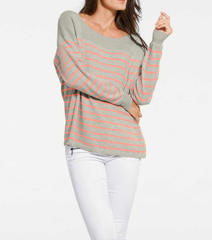 Patrizia Dini Damen Designer-Kaschmirpullover, grau-apricot