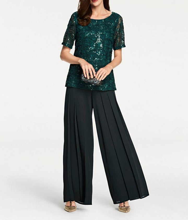 Ashley Brooke Damen Designer-Spitzen-Paillettenshirt, smaragd