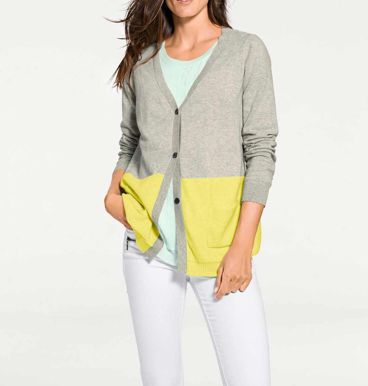 Patrizia Dini Damen Designer-Kaschmir-Cardigan, grau-gelb