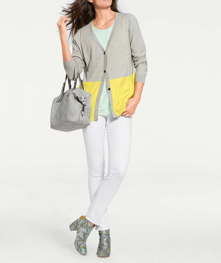 Patrizia Dini Damen Designer-Kaschmir-Cardigan, grau-gelb
