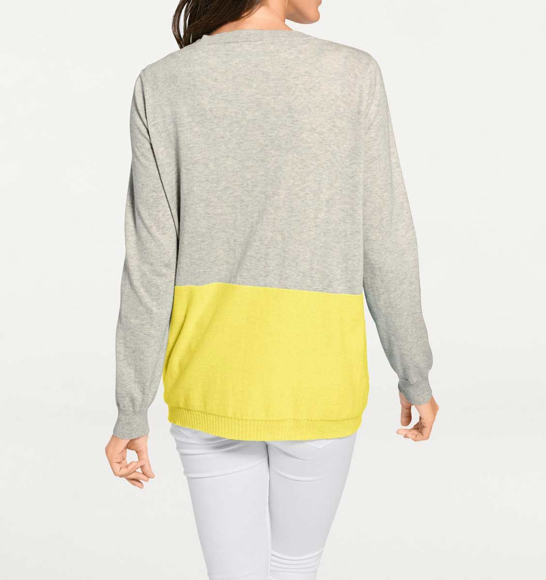 Patrizia Dini Damen Designer-Kaschmir-Cardigan, grau-gelb