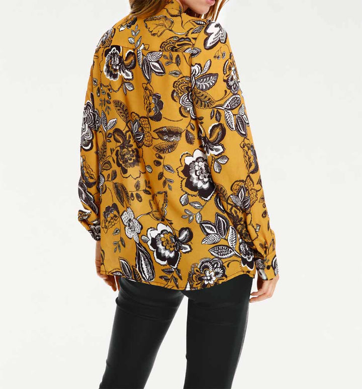 RICK CARDONA Damen Designer-Bluse m.Krawatte, senf-schwarz