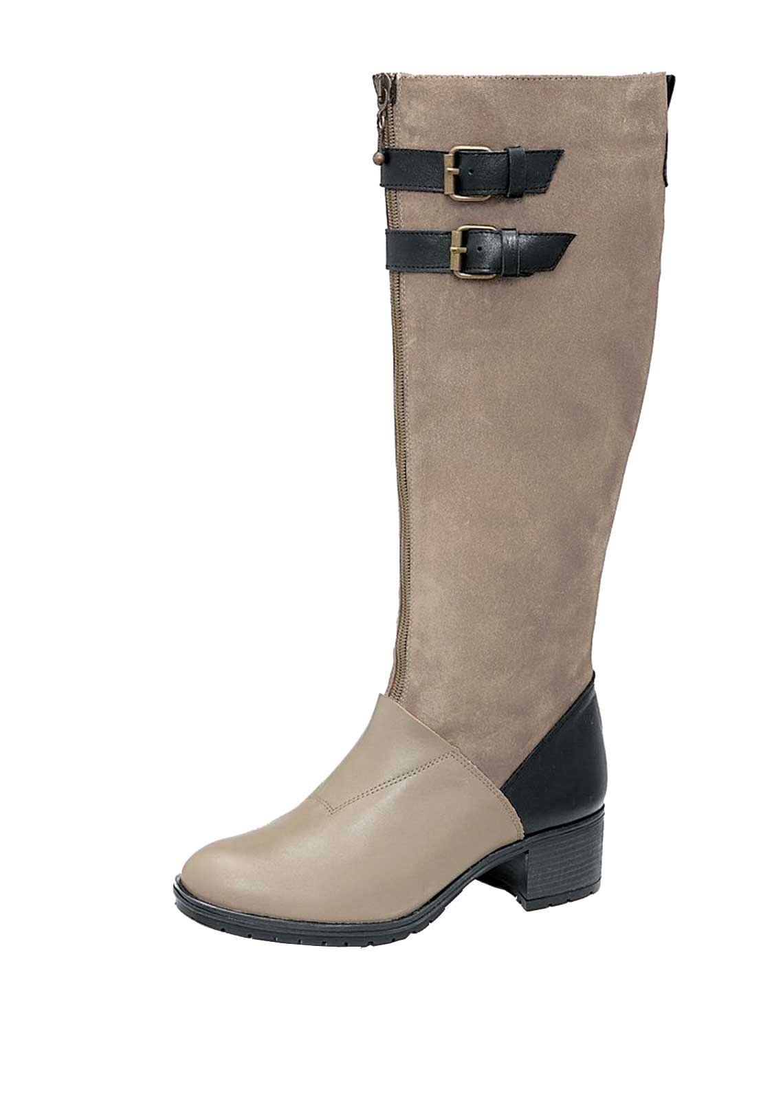 HEINE Damen Lederstiefel, taupe-schwarz