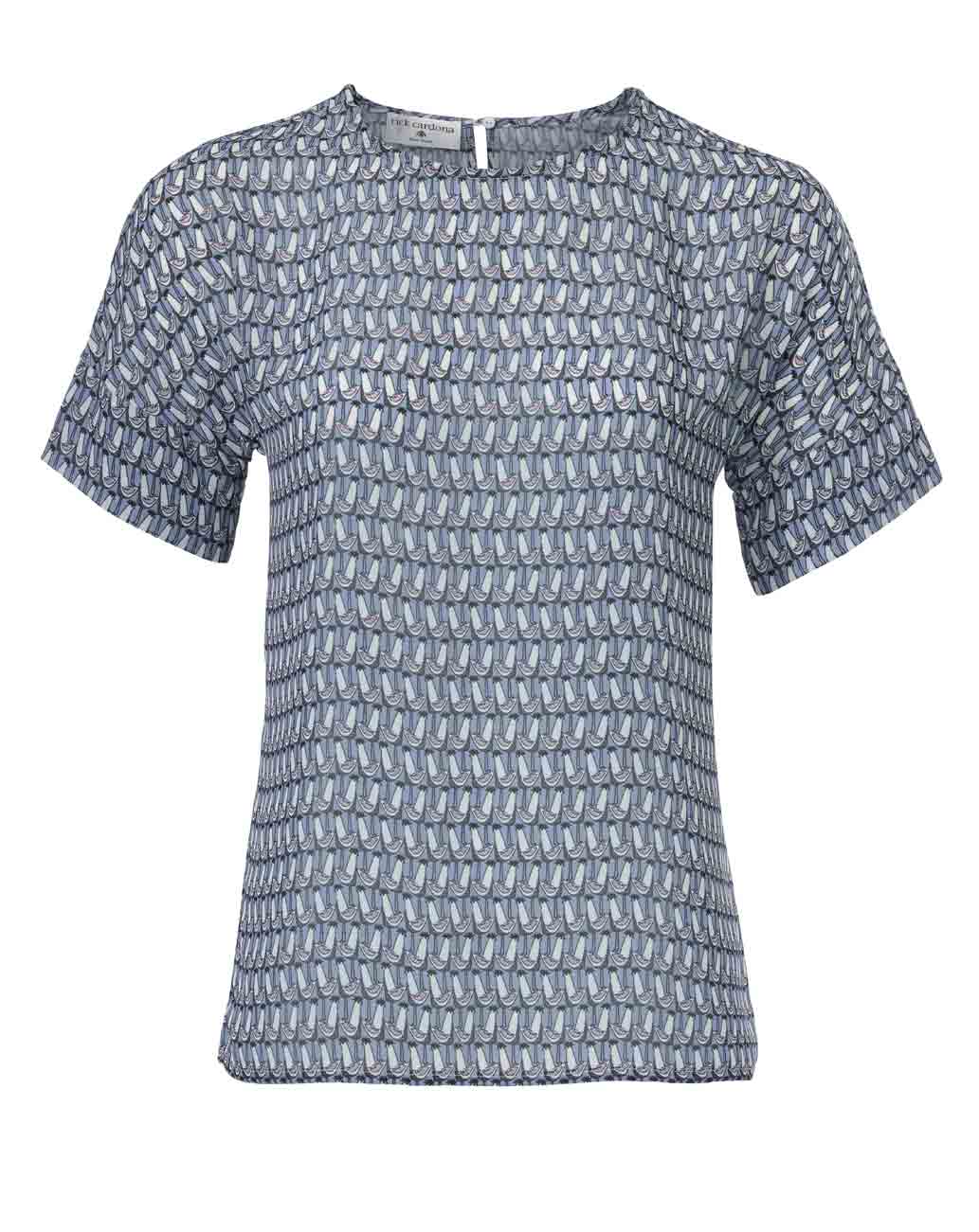 Rick Cardona Damen Designer-Druckbluse, blau-bunt