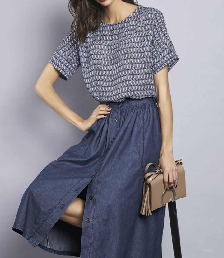 Rick Cardona Damen Designer-Druckbluse, blau-bunt